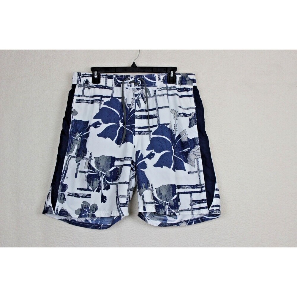 Nike Men's Large Swim Trunks/Shorts Blue Floral Pattern Lined Drawstring